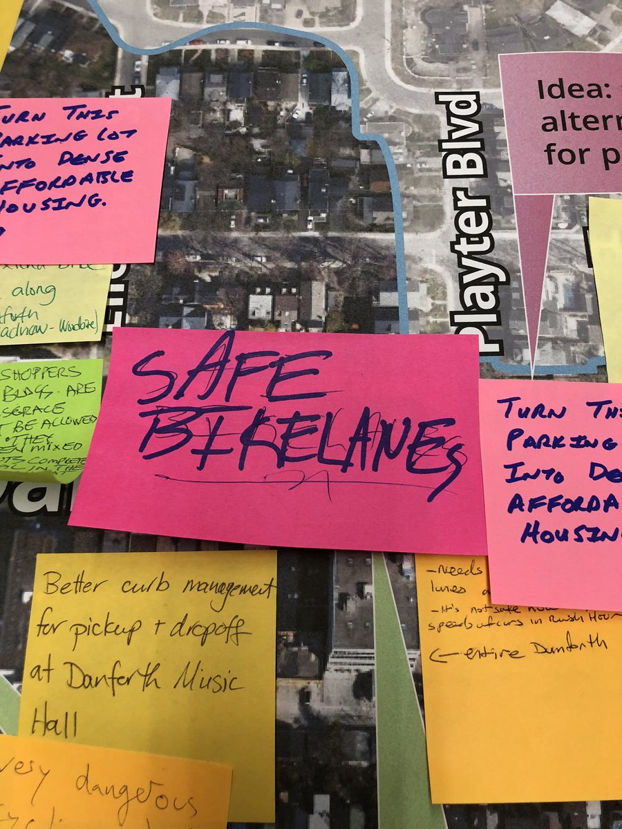 LanrickBennett's tweet photo. #DanforthStudy - #TorontoDanforth and #BeachesEastYork are out in full force. Acknowledgement that Broadview to Coxwell has been lagging way behind in understanding that #CompleteStreets are the future. Forward Thinking this evening #BikeTO #WalkTO https://t.co/hIWqko9KqY