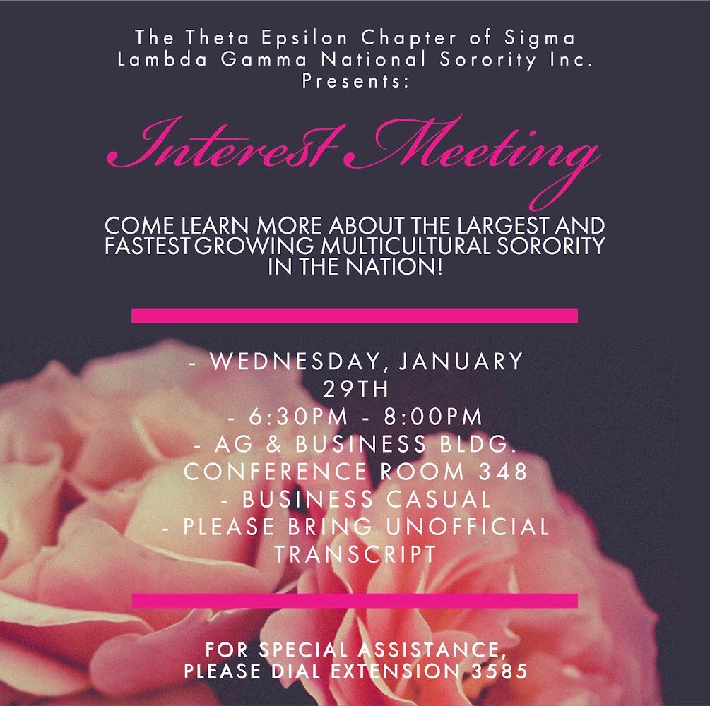 PvGammas's tweet photo. Please adhere to the flyer for all details! Dress code: Business casual & bring an unofficial transcriptโจ #WeAreThetaEpsilon #TEnaciousGammas #GammaCall #PvGammas #PVAMU #HBCUGammas #TexasGammas #PVMulticultural #PVGreeks #IGCGreeks #SouthernGammas #SigmaLambdaGamma #SLG1990 https://t.co/bn0aif4FYK