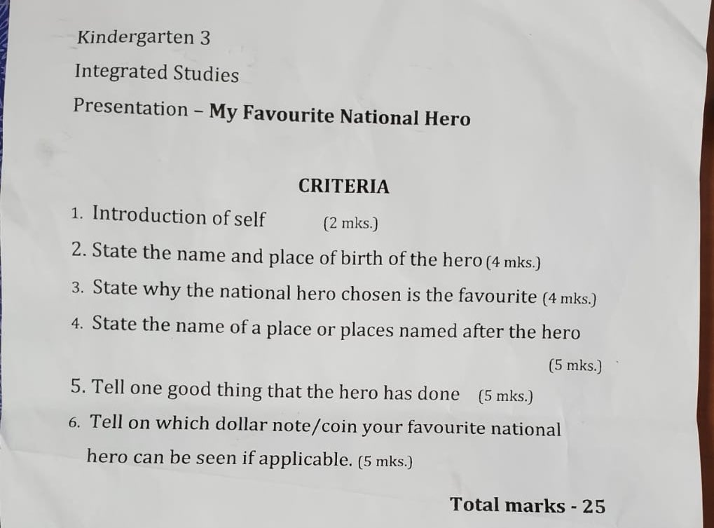 AlysiaMW's tweet photo. Homework for my 5 year old daughter and I am so happy to be able to help her with it. She has to make an oral presentation too. Her favorite National hero is ... Marcus Garvey โบ๏ธ #MonaPrep https://t.co/fdOKizAPlQ