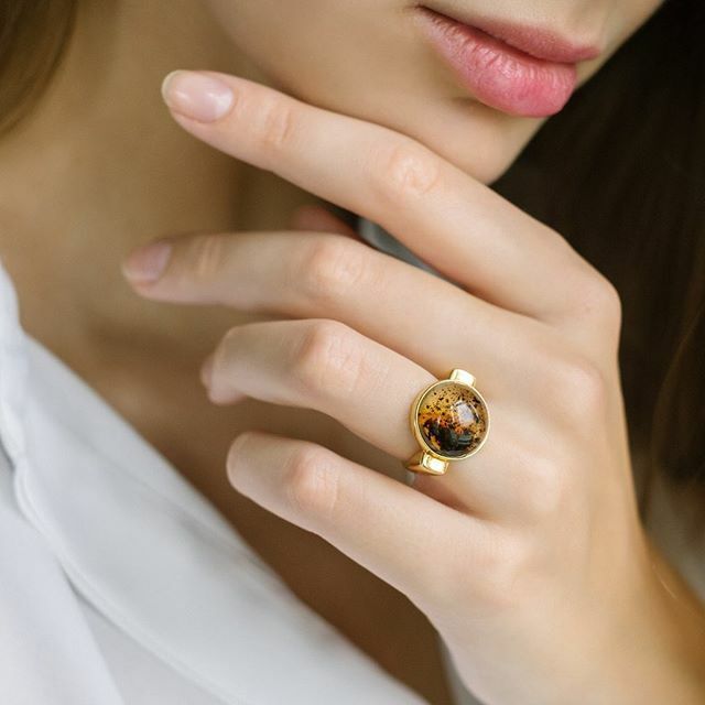 This gold plated silver ring from <a href="/letajewelry/">Leta</a> features a beautiful amber stone with a million year old natural inclusions inside. Every stone has its own unique pattern. It is a modern interpretation of a timeless classic. #modernring #amber #amberjewel… ift.tt/2U8wRGq