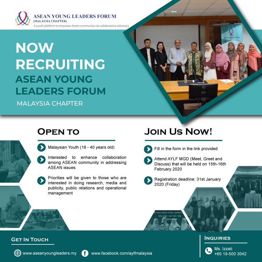 aylfmalaysia's tweet photo. CRITERIA FOR POTENTIAL CANDIDATES

5. Past leadership or organisational experience in IKRAM / internal agencies of IKRAM / external agencies / community-based organizations / university / initiated any project at national level /social activism, etc. https://t.co/1mzHeEn83B