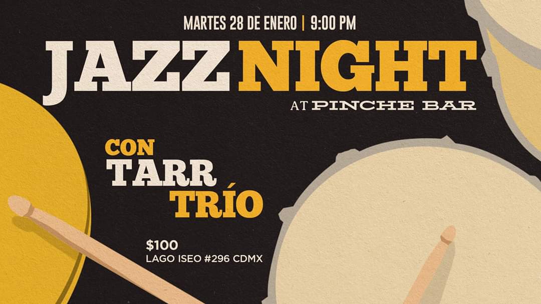 PincheBar's tweet photo. Tarr Trío nos guiará en un viaje hipnótico al mundo del jazz, ¡te esperamos este martes 28 de enero, en punto de las 9:00 p.m.! Cover: $100
https://t.co/ZeZdrwStTp https://t.co/zKJOzibRAv