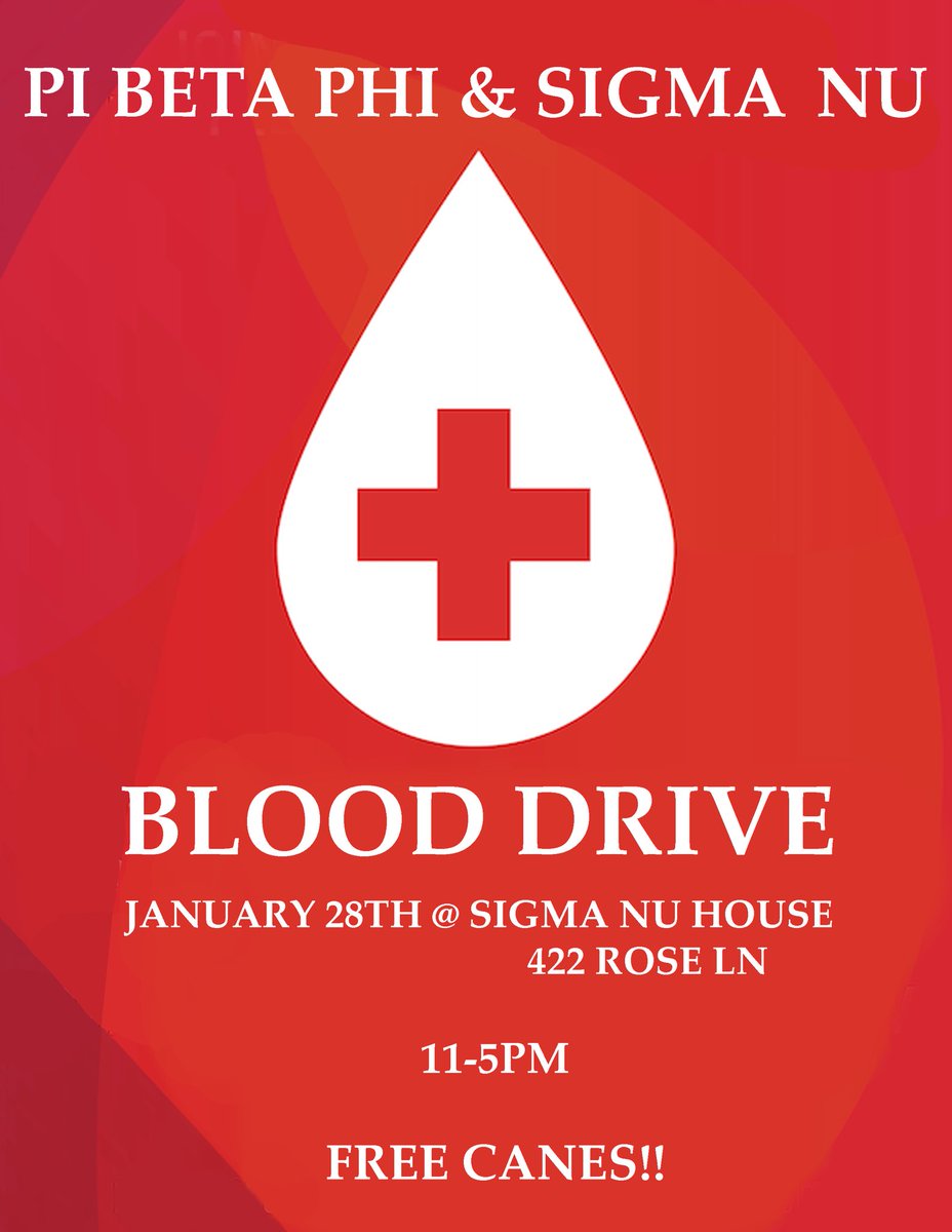Come out tomorrow for <a href="/UKPiPhi/">Kentucky Pi Beta Phi</a> and Sigma Nu’s <a href="/RedCross/">American Red Cross</a> Blood Drive from 11-5! Free Raising Cane’s for all donors!
