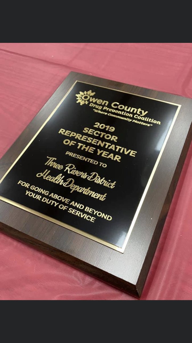 TRDHD's tweet photo. We are honored to be recognized as “sector representative of the year” at Owen County Drug Prevention Coalition’s annual awards banquet. 
#StrongerTogether
#HealthHappensHere https://t.co/3tdhaVFR3N