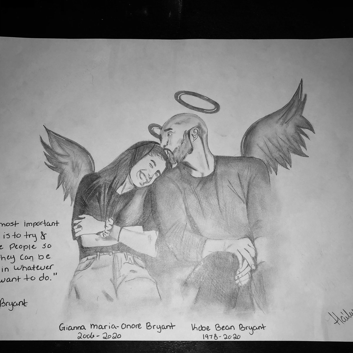 amee_j's tweet photo. Amazing sketch my daughter did!! RIP sweet angels!! #KobeandGianna #KobeRIP #KobeForever #KobyBryant https://t.co/ws4w20GukR