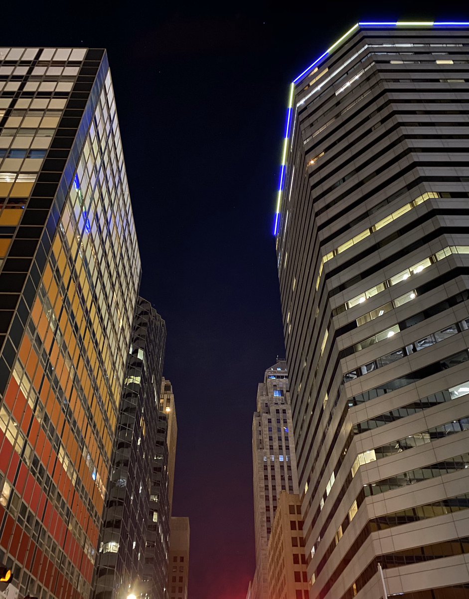 Happy to see this in Downtown Okc Tonight. The building on the right is usually lit up green or blue.