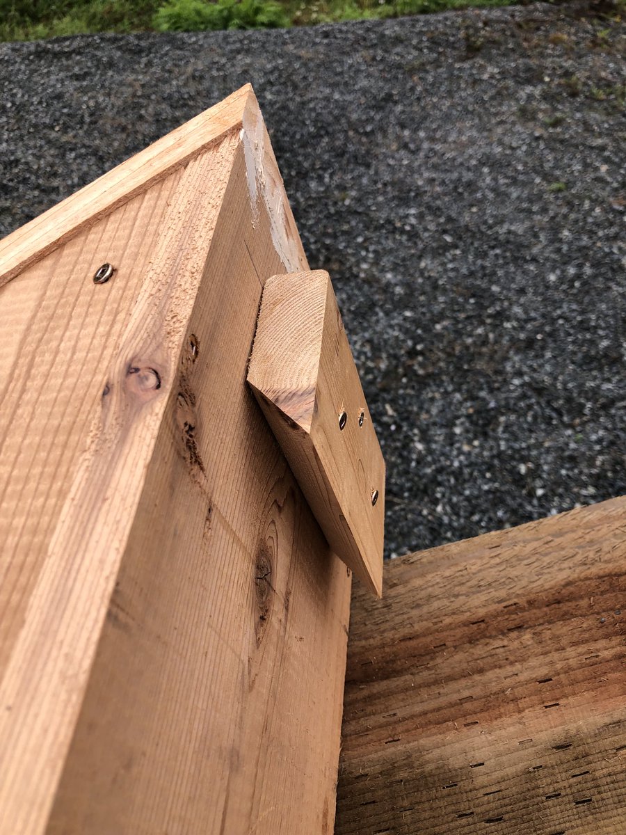 Affixing bat box tip: Use a French Cleat 1 cleat goes on the back of the box the other on the wood pole , put them together , put a nail on the reverse side through the landing strip Fast easy and effective ⁦@LangleyTownship⁩ ⁦@CityofLangley⁩ #langleyfieldnaturalist