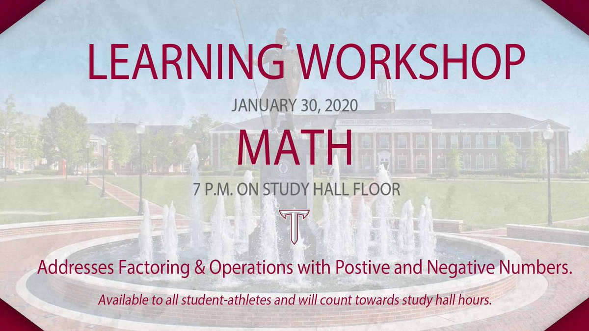 Come and join us Thursday for our Math Learning Workshop. Begins at 7pm and will count towards study hall hours. See you there! #OneTroy