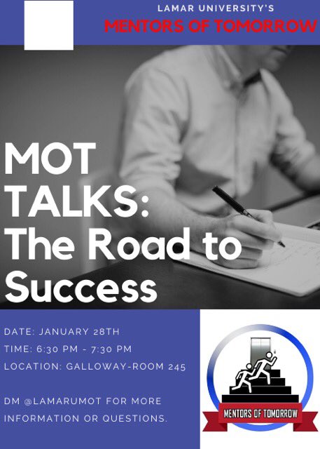 LamarUMOT's tweet photo. Come out tomorrow for a brief event to help you identify your goals for the semester and identify the resources on campus that’ll help you accomplish them!! https://t.co/zNpsb2AWOv