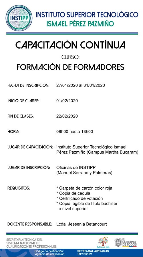 intsipp's tweet photo. [Convocatoria] El @intsipp  hace la cordial invitación a la población en general al Curso Gratuito de: <Formación de Formadores>. #CapacitaciónContinua https://t.co/bSTw03l88D