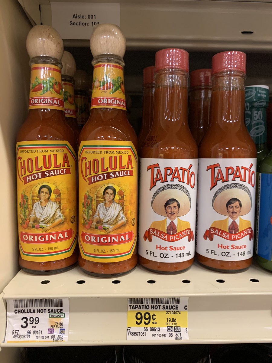 jbones37's tweet photo. I’ve never understood this. 

Tapatio>Cholula, yet Cholula is 4x the price. 

Help me understand. https://t.co/qOToCEOgue