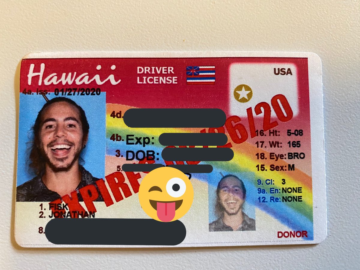 my driver’s license with a bunch of the info blocked out