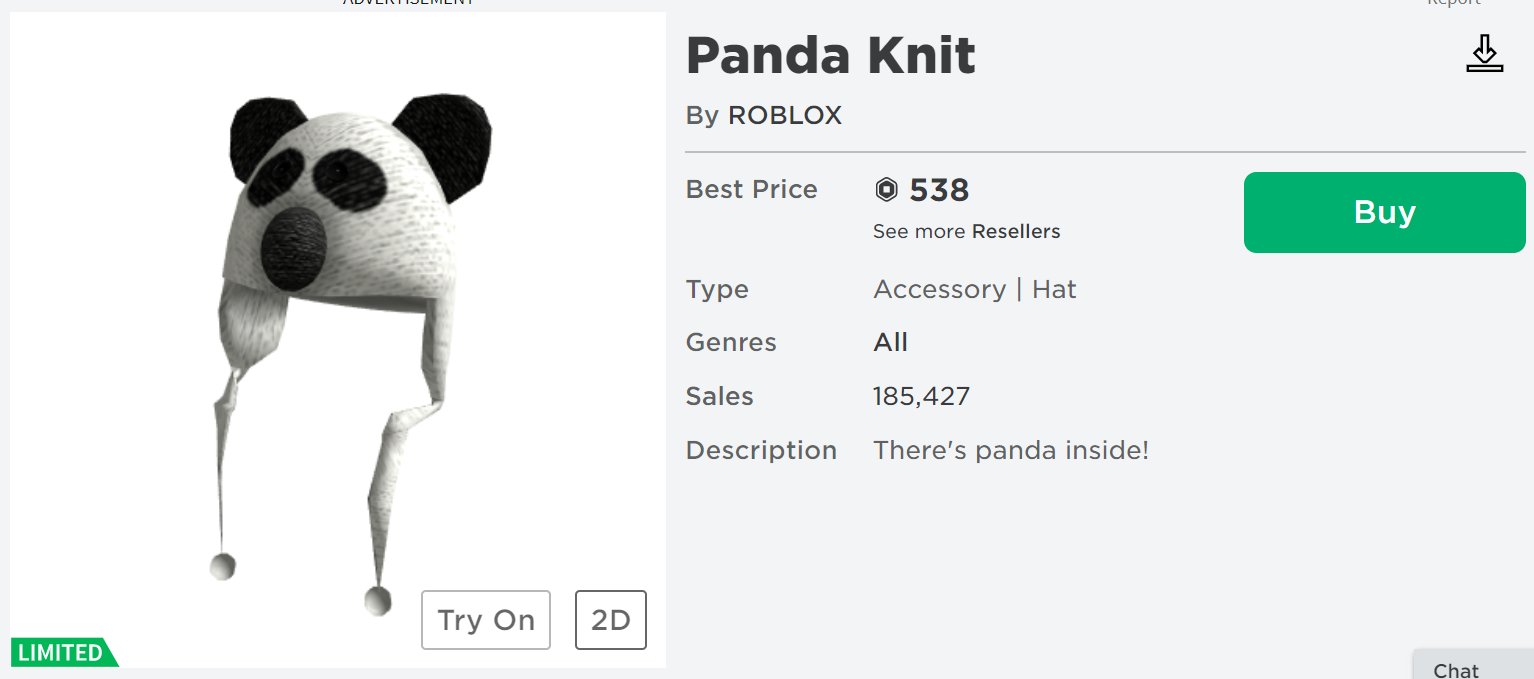 Lord Cowcow On Twitter How In The World Does This Pass Qa There Are Already 2 Roblox Made Items Extremely Similar One Is Basically The Exact Same Thing But Cheaper Https T Co 4kwlzqf24k - panda knit roblox