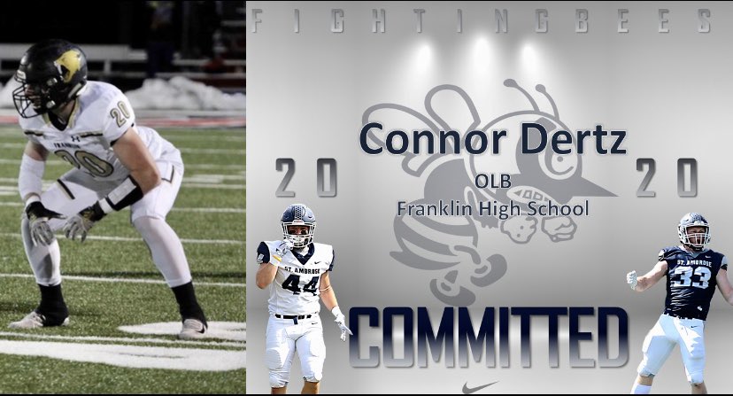 connor_dertz's tweet photo. Blessed to announce my commitment to St. Ambrose University! I’m excited to further my athletic career in football as well as track &amp; field! @SAUfootballHC @DanTomlin @FightingBeesFB https://t.co/6CxIbfG1GF