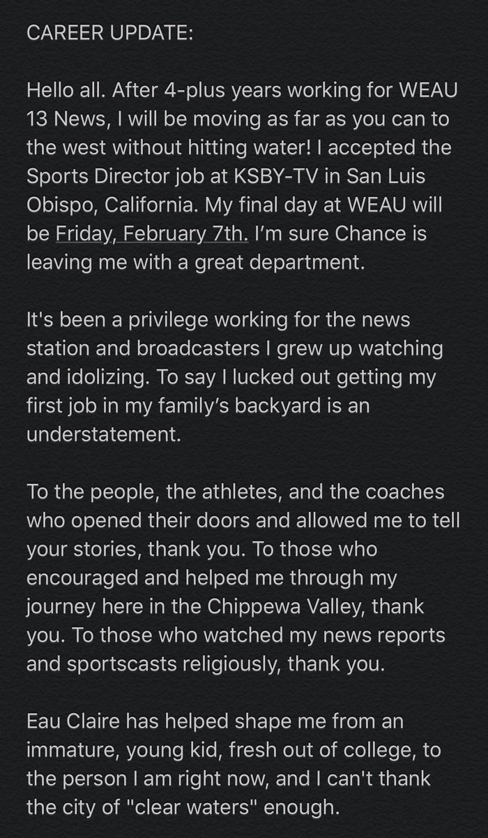 Neil_Hebert's tweet photo. It’s been a fun ride, Western Wisconsin! 

With that being said, Central California, here I come! https://t.co/tjKAhsvKHj