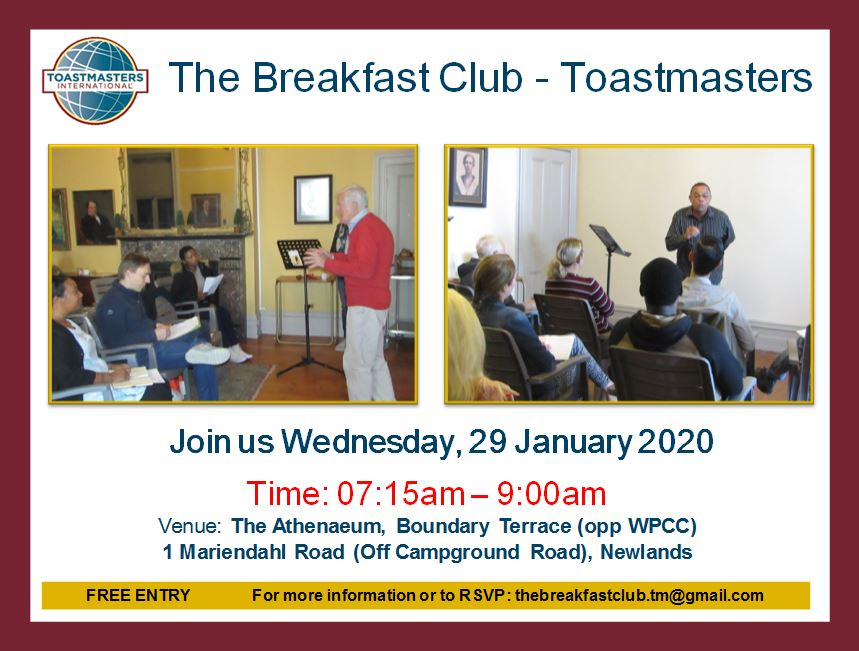 TBC_Toastmaster's tweet photo. 29 January 2020, Come check us out.
__________________________
#Toastmasters #publicspeaking #communication #leadership https://t.co/Mddv9yQ2bC
