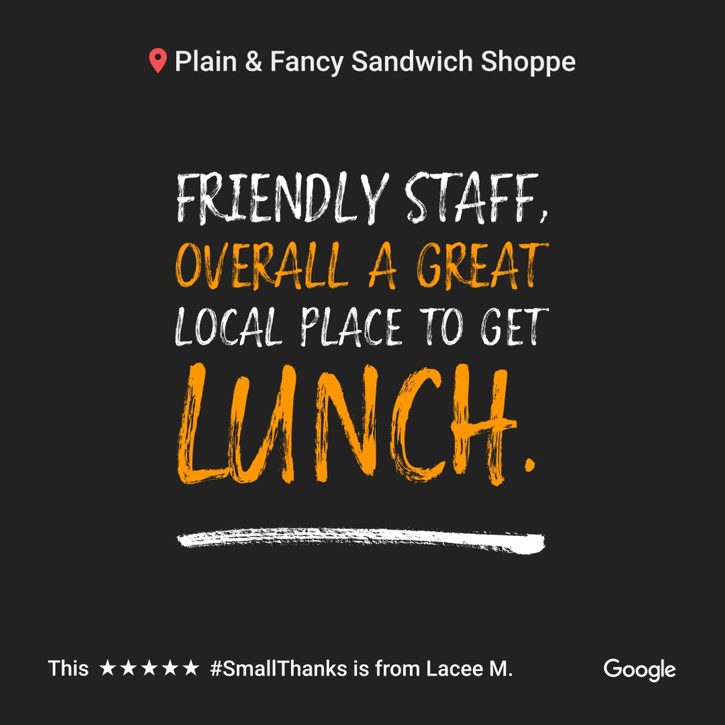 heathersalvrino's tweet image. Review us on Google for a chance to win free food!

#pandf #plainandfancysandwiches #fresh #friendly #local #google #smallthanks