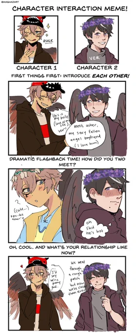 did one part of a character meme with my love @pomkind ft. our ocs asher&amp;ver!! template by @mashazart ! we're. slowly working on the other parts jdjsjs 
