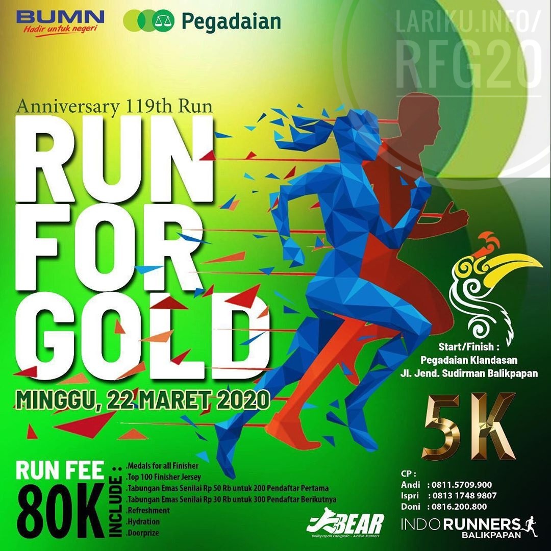 LarikuInfo's tweet image. 🔻🔻🔻
💳 Run for Gold
🌤 22 Maret 2020
📐 5K • Fun/Road Run
⭐ Balikpapan, Kaltim
🌎 ________________________
💜 LariKu.info/RFG20 ◀◀◀
🔺
••••
.
.
.
#RunforGold #IndoRunnersBalikpapan #LariKuinfo