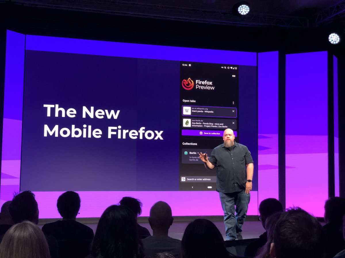 Dave Camp on stage talking about the new Mobile Firefox.