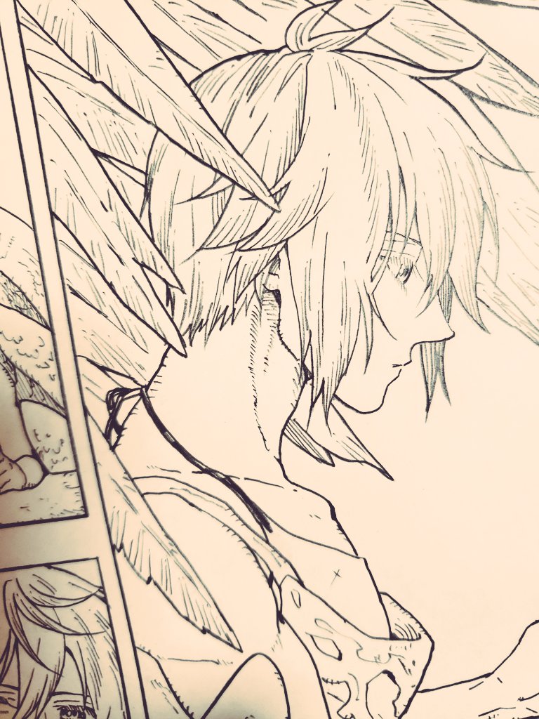 ルシ族の髪の毛どう解釈したら良いのかわからず、描き方ずっと模索してたんですけど(外はねしすぎると粗野すぎるしあまり整いすぎるとなんか違うしで)、側面含む前髪部分がはねてる要素があって、後頭部はまるっとした感じの前下がりショート…て意識したら大分自分の中でしっくりきた…