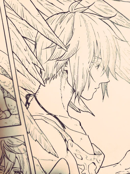 ルシ族の髪の毛どう解釈したら良いのかわからず、描き方ずっと模索してたんですけど(外はねしすぎると粗野すぎるしあまり整いすぎるとなんか違うしで)、側面含む前髪部分がはねてる要素があって、後頭部はまるっとした感じの前下がりショート…て意識したら大分自分の中でしっくりきた… 
