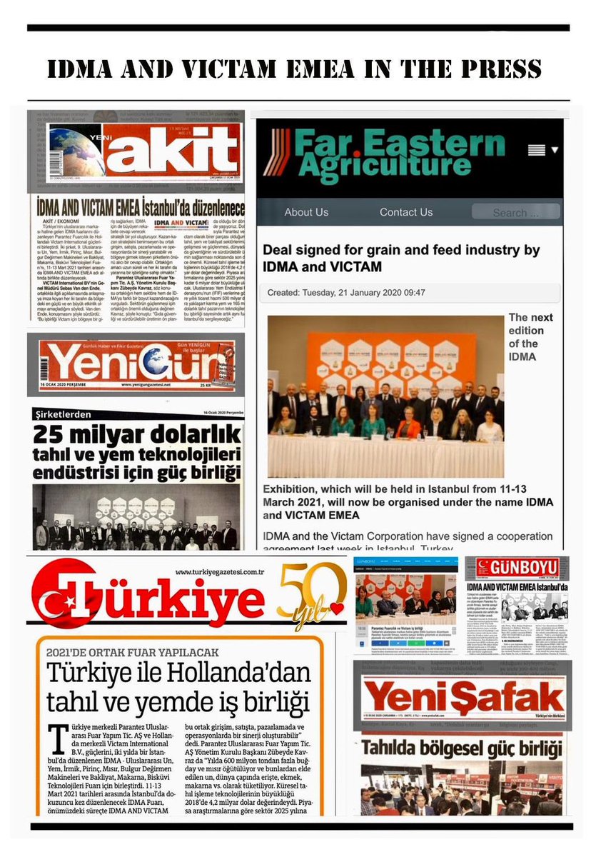 idmaexhibition's tweet photo. Reflections of IDMA & VICTAM cooperation in the press
For detailed information:https://t.co/hmftnWZ6wn
Basında İDMA & VICTAM işbirliğinin yansımaları...
Detaylı bilgi için:https://t.co/hmftnWZ6wn
#idmaandvictamemea #feed #milling #grain #industry #idma #victamemea #greatshow2021 https://t.co/l1kMCFBQb6
