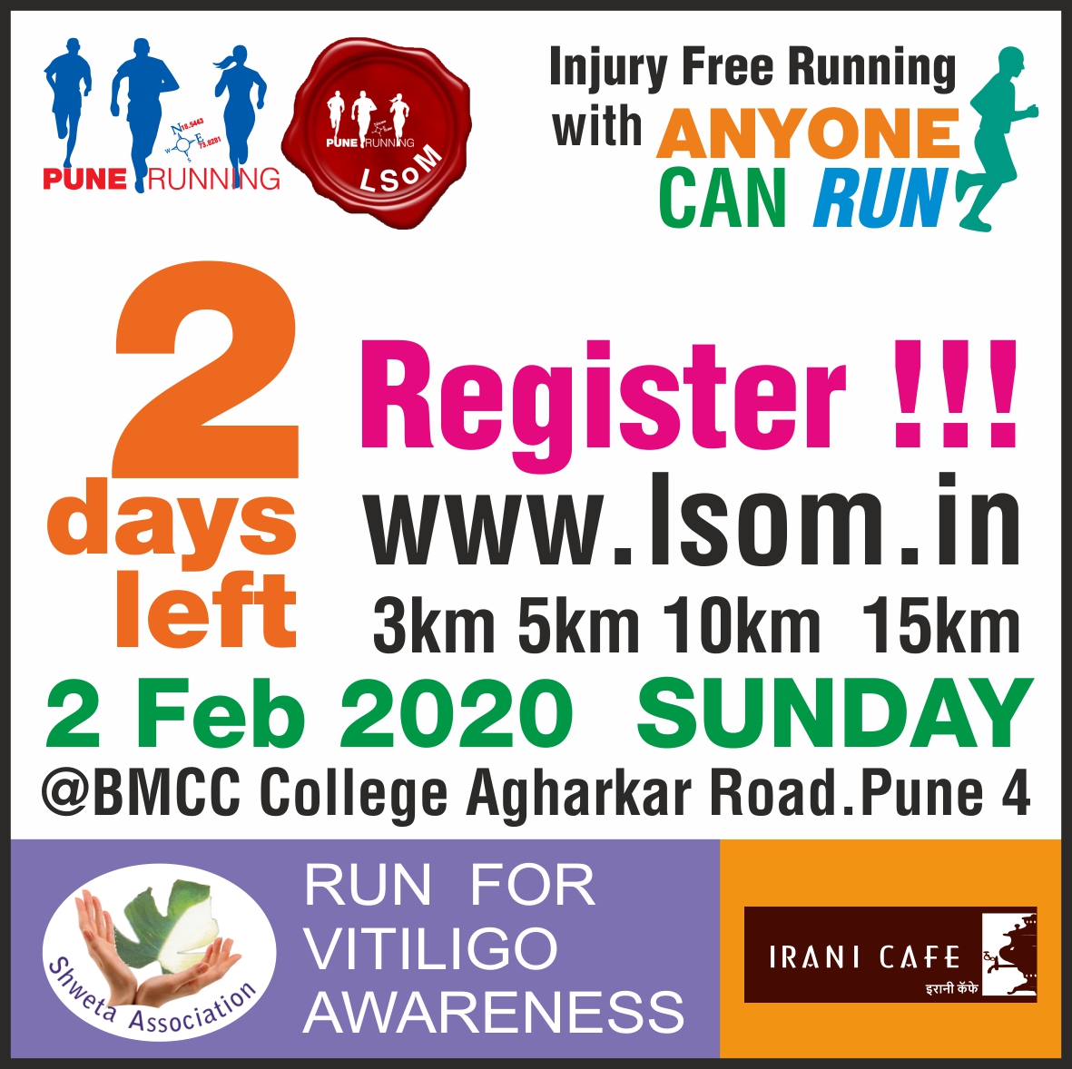priteshostwal's tweet photo. 2 Days to go !!!!!
Start A Healthy Lifestyle, Start Running
Run with Anyone Can Run!
Free Training To avoid injuries: Every Tue and Thu, Fergusson College Main Gate, 06:00-06:45
Registration: https://t.co/fSmp1LAl8Y https://t.co/6NzVoZ9yVj