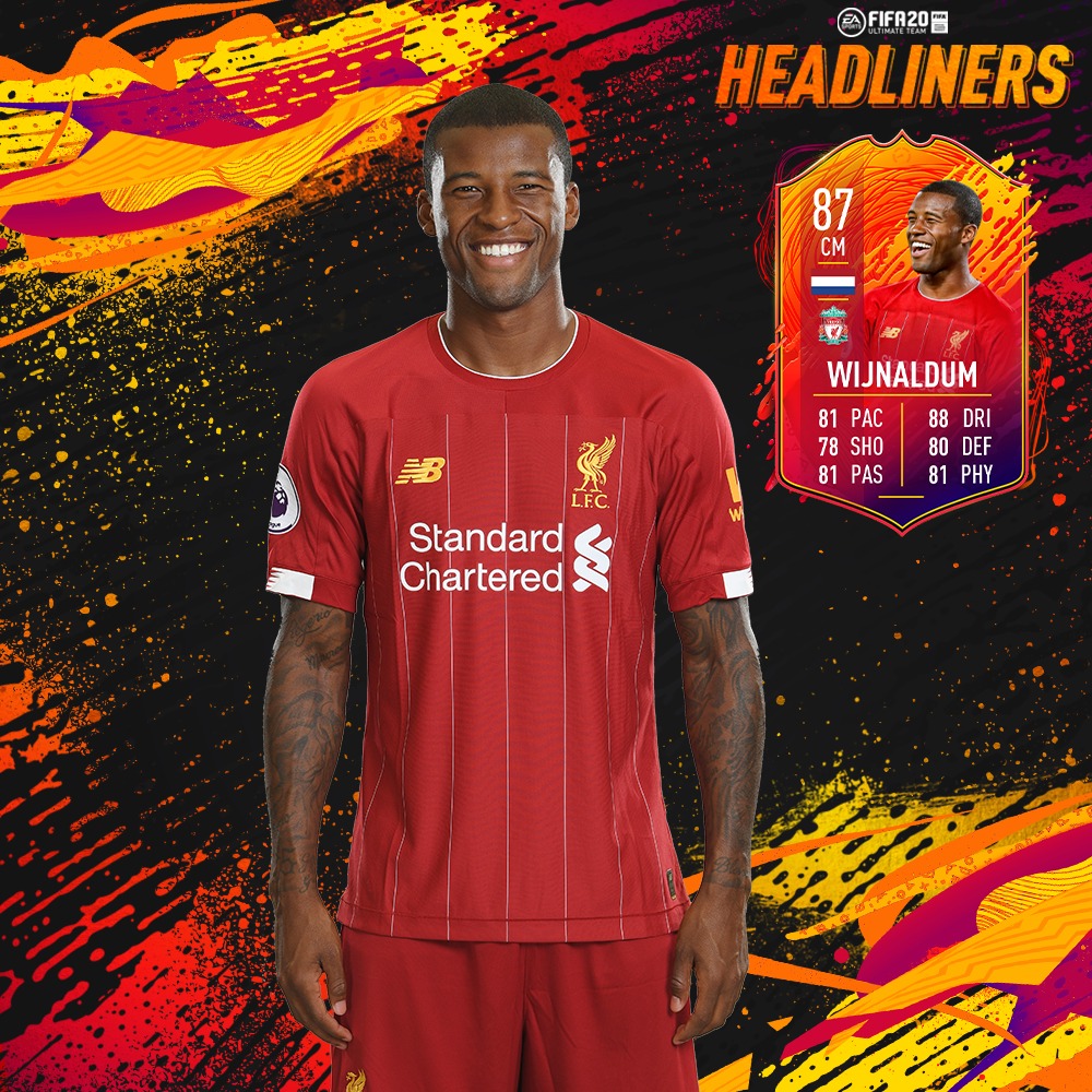 LFC's tweet photo. 😎 @GWijnaldum 😎

Gini features in @EASPORTSFIFA's #Headliners team! In packs now: https://t.co/TBrSbZl4Xj  

#FUT20 #FIFA20 https://t.co/UsCHKaF4zh
