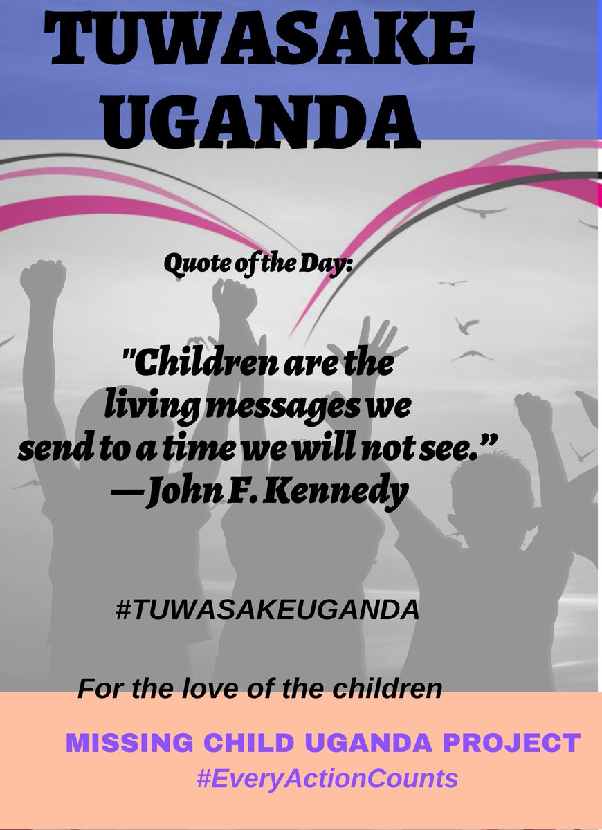 tuwasake's tweet photo. What kind of message (Children) would you love to send to the future? 
For us we believe &amp; aspire to send healthy &amp; safe children. What about you? 
@BarbaraNyamwiza @ahuriraesther @clifflyk @StateHouseUg @Smart24TvUganda @jackiearinda @RTBAGUMA @missingchild_ke @usmissionuganda https://t.co/14qnwmNl95