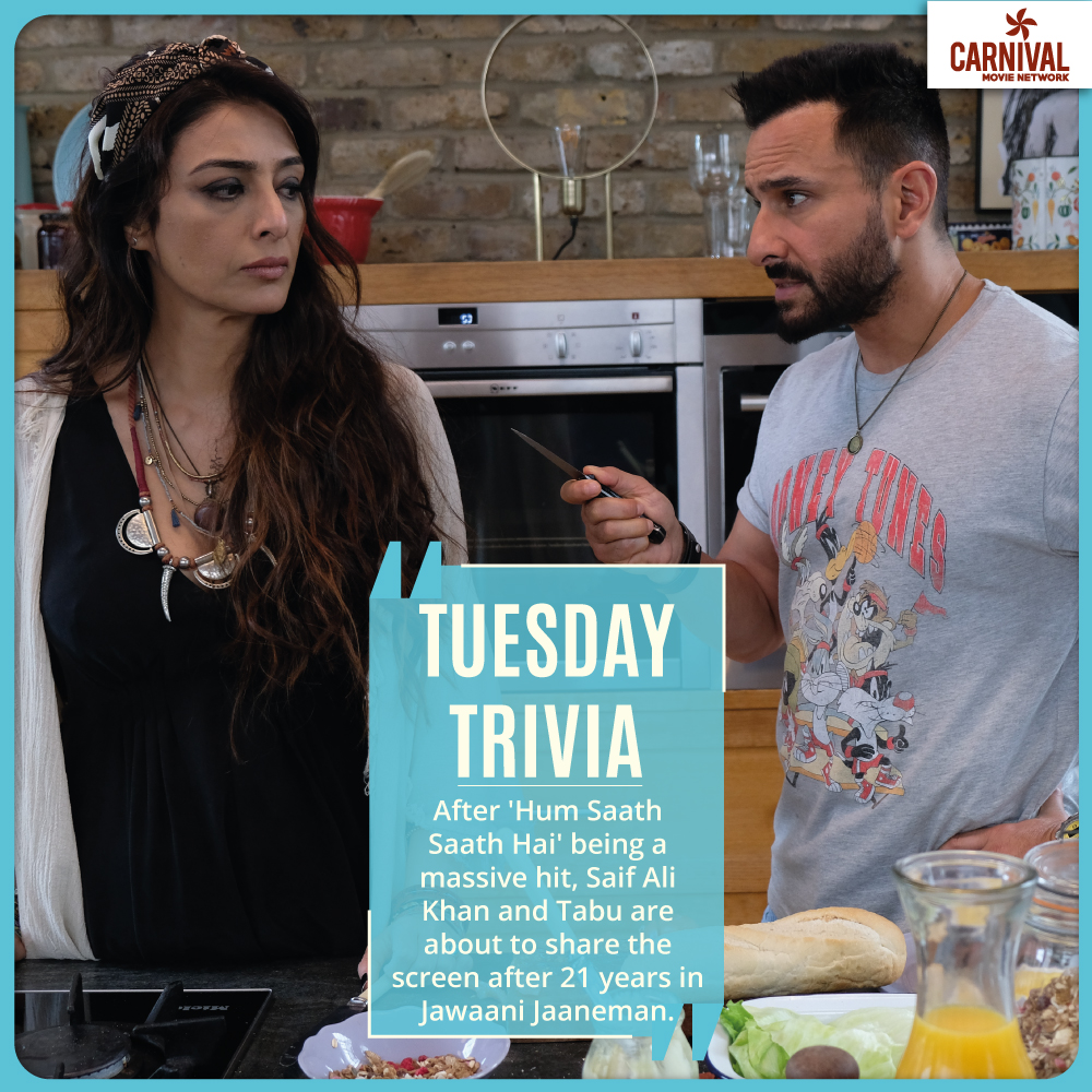 NetworkCarnival's tweet photo. @tabutiful And #SaifAliKhan Add Spice To Modern Day Parenting!
Watch #JawaaniJaaneman at your nearest theatres from January 31st!
#CarnivalMovieNetwork #TuesdayTrivia @nitinrkakkar @alaya.f @jackkybhagnani @Pooja_Ent #GCCRelease #30January #IndiaRelease #31January #CMN https://t.co/gayqWbtFDE