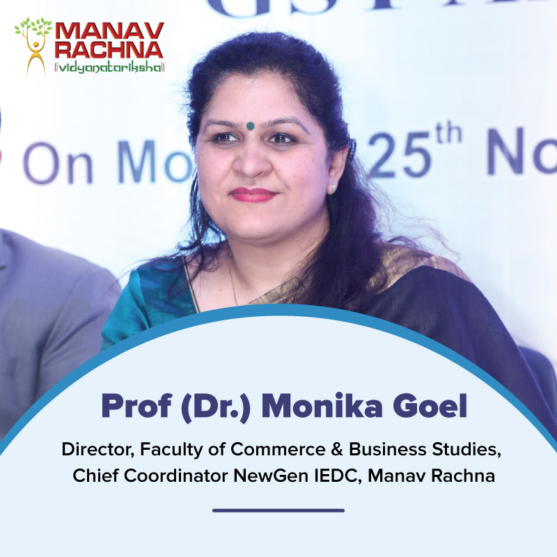 manav_rachna's tweet photo. Dr. Monika Goel, Director, Faculty of Commerce &amp; Business Studies, Manav Rachna International Institute of Research and Studies and the Chief Coordinator of the #NewGenIEDC has vast experience as an academician, indirect taxes consultant &amp; corporate trainer. https://t.co/F94Yf1wWUY