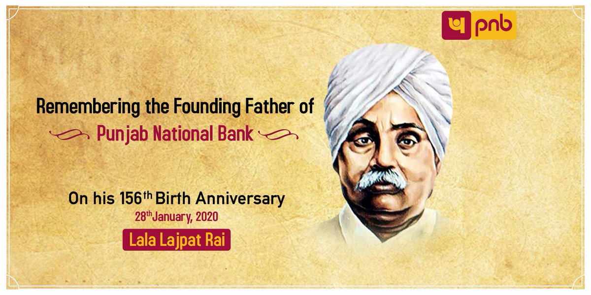 pnbindia's tweet photo. Today is the 156th Birth Anniversary of the Punjab Kesari - Lala Lajpat Rai, who is also a founding member of Punjab National Bank. #HappyBirthdayLalaLajpatRai https://t.co/Ug14Bu8E4V