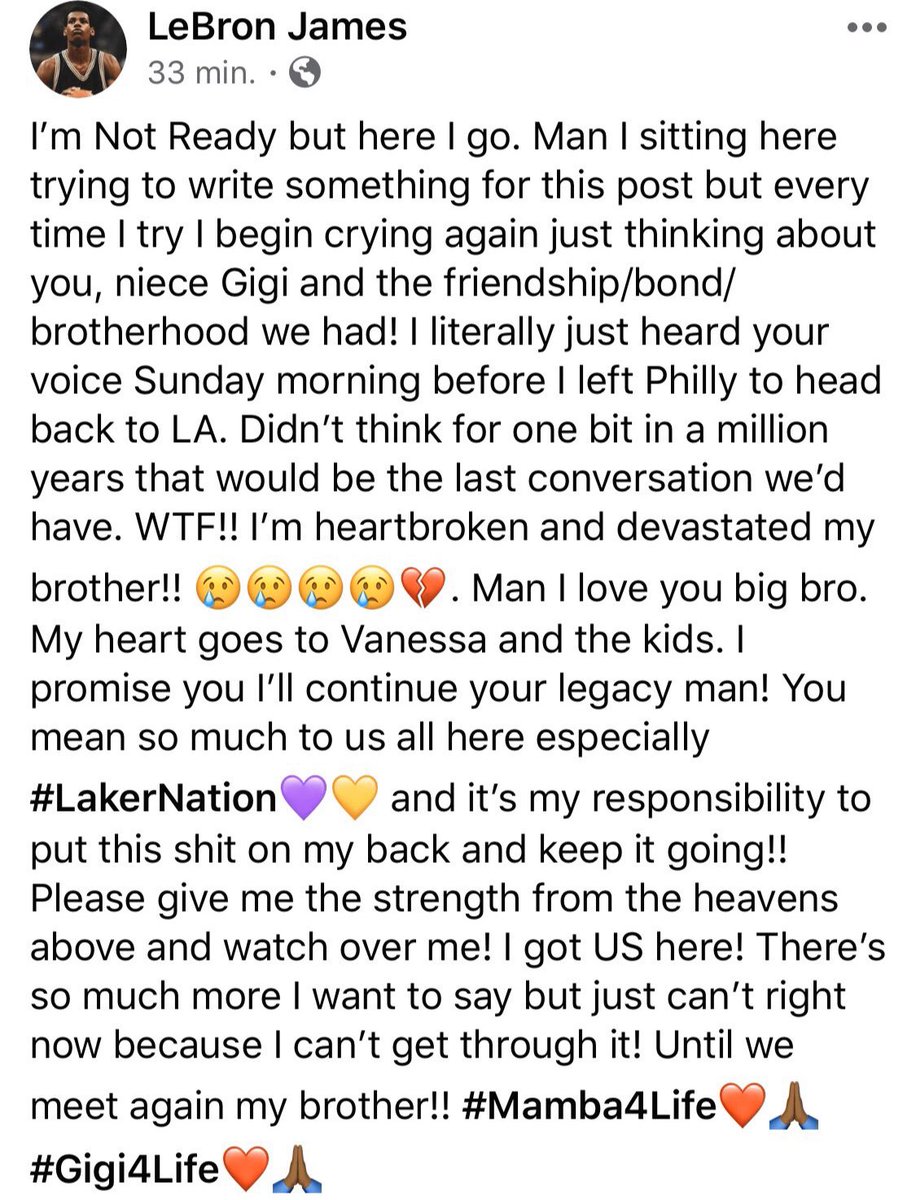 Finché non ci incontreremo ancora...
#Lebron scrive a #Kobe