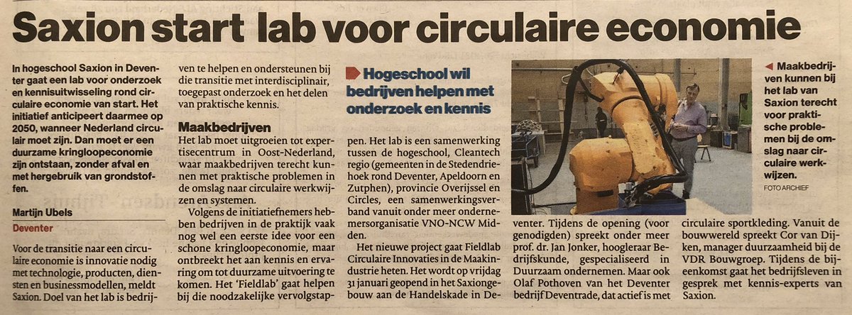 Saxion start lab waar maakbedrijven terecht kunnen met praktische problemen in de omslag naar circulaire werkwijzen en systemen. #circulaireeconomie