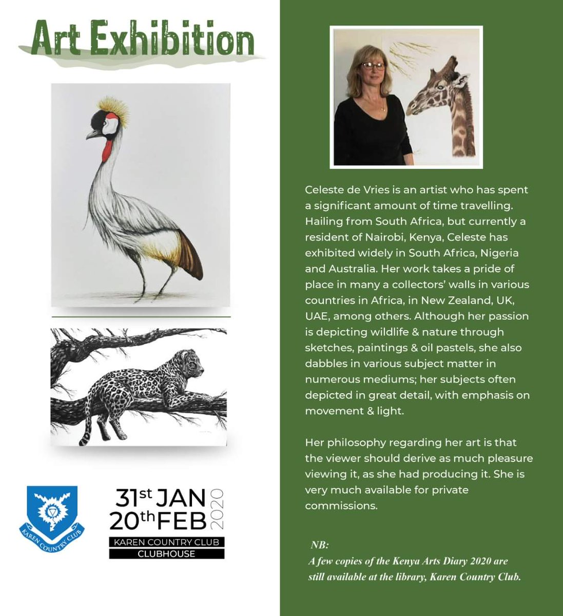 KarenGolfClub's tweet photo. Another Art Inspiration by Celeste de Vries from 31st January to 20th December...Be Inspired! #KarenCountryClub #Art #Exhibition https://t.co/dJEzwc5Efn