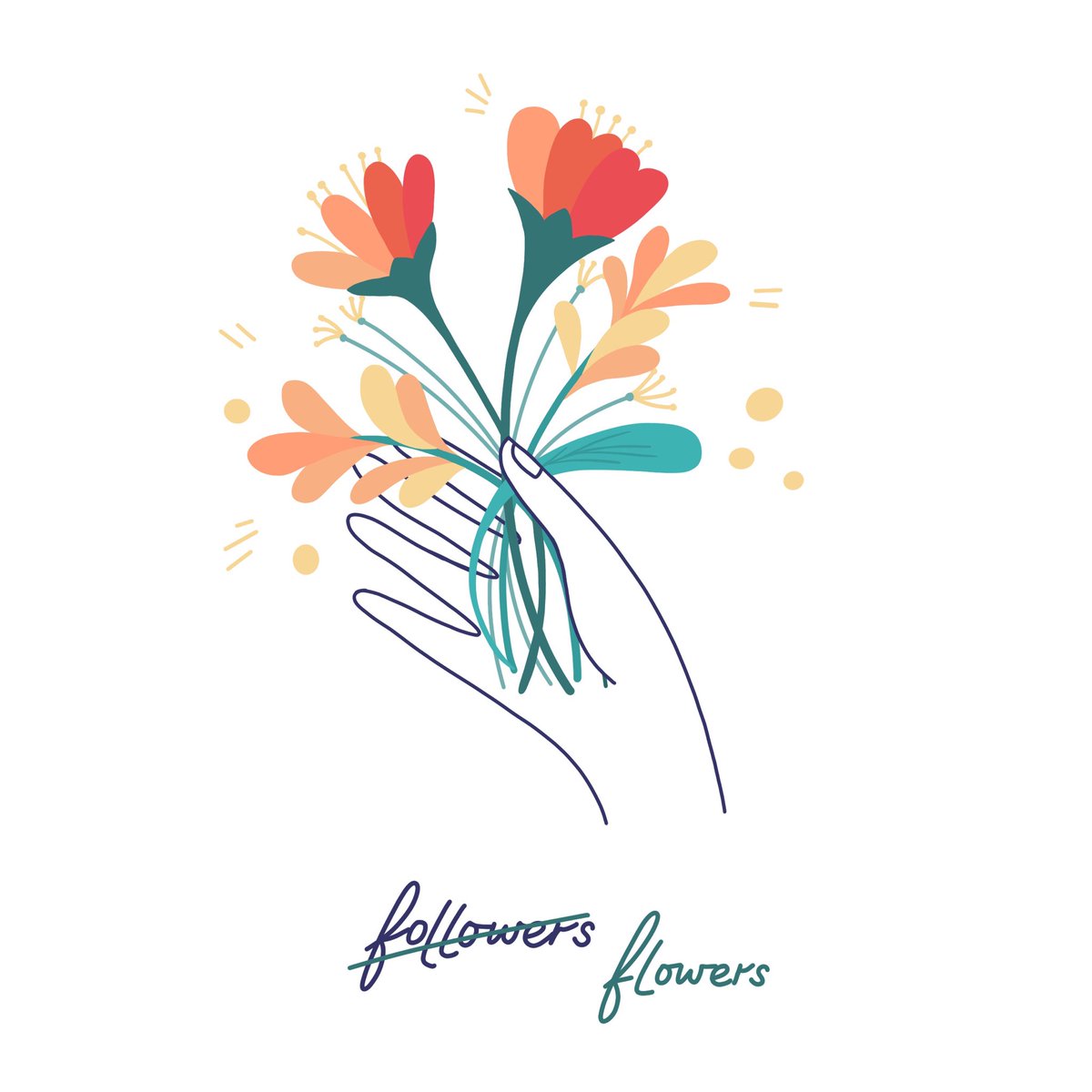 A hand holding flowers. Titled flowers, not followers.
