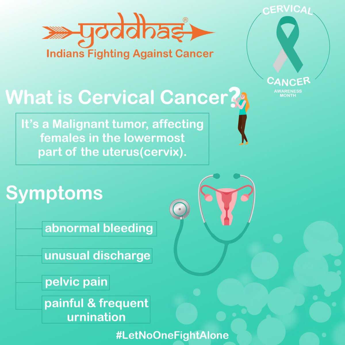 teamyoddhas's tweet photo. “In India, cervical cancer is the second most common cancer in women” So this Cervical Cancer Awareness Month, we provide you a list of do’s and dont’s. #letnoonefightalone #cancer #cancerawareness #cancersupportgroup #cervicalcancerawareness #cervicalcancerawarenessmonth https://t.co/9Afa3AKI8H
