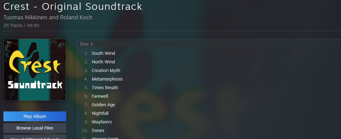 We have now made our soundtrack available as a standalone app on <a href="/Steam/">Steam</a>!  Made by <a href="/HelSoundFactory/">Tuomas Nikkinen</a> and Roland Koch. Some fine tunes in there.

store.steampowered.com/app/386570/Cre…

#indiedev #indiegame #godgame #music #soundtrack #afrofuturism