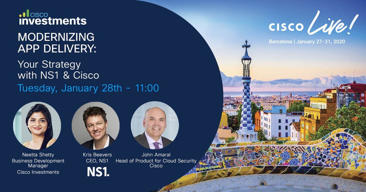 Cisco_Invests's tweet photo. Our first #InnovationPanel kicks off soon!
Modernizing App Delivery: Your Strategy With @NS1 @Cisco w/@Neettashetty leading a panel featuring @beevek and @Cisco's Head of Product for Cloud Security John Amaral #cleur #cybersecurity https://t.co/jSWniPhvyY