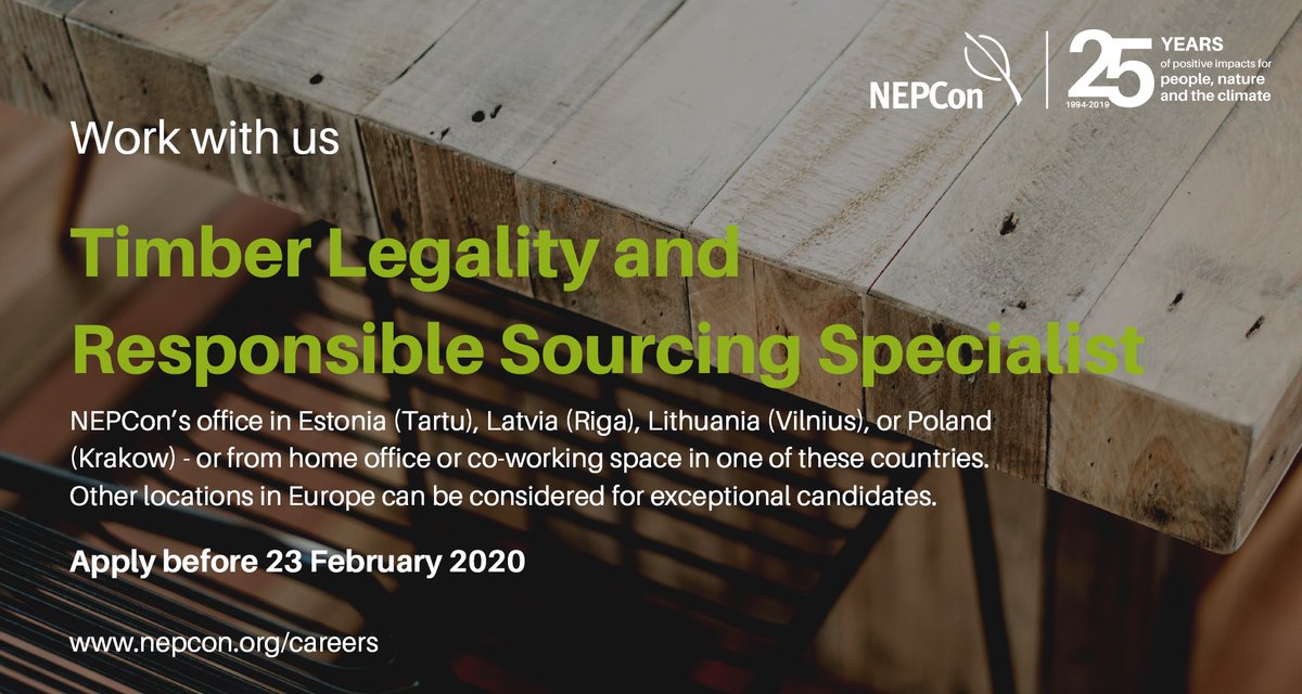 PreferbyNature's tweet photo. We are seeking an enthusiastic Timber Legality & Responsible Sourcing Specialist to be based in NEPCon’s office in either #Estonia (#Tartu), #Latvia (#Riga), #Lithuania (#Vilnius), or #Poland (#Krakow).
Read more: https://t.co/rrO2r0RXkf
#timberlegality #jobs #hiring https://t.co/vGEjla0BEG