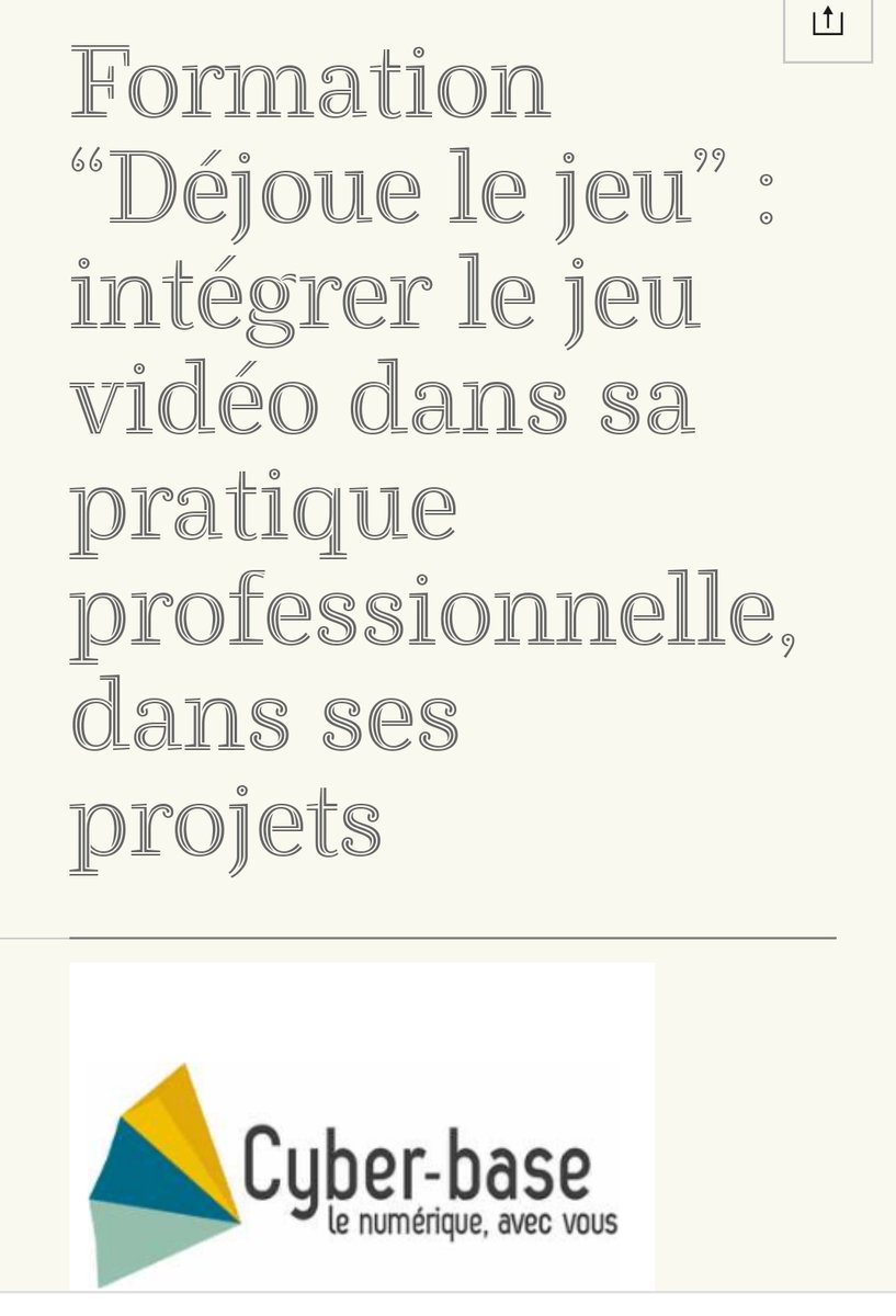 "Dans le cadre de ses missions d'accompagnement à la professionnalisation, l'espace #numerique Cyber- Base de la MJC de Bron met en place une formation "Intégrer le #jeuvidéo dans sa pratique professionnelle, dans ses projets". 
<a href="/cyberbasebron/">cyberbasebron</a> @AuraLivre

auvergnerhonealpes-livre-lecture.org/articles/forma…