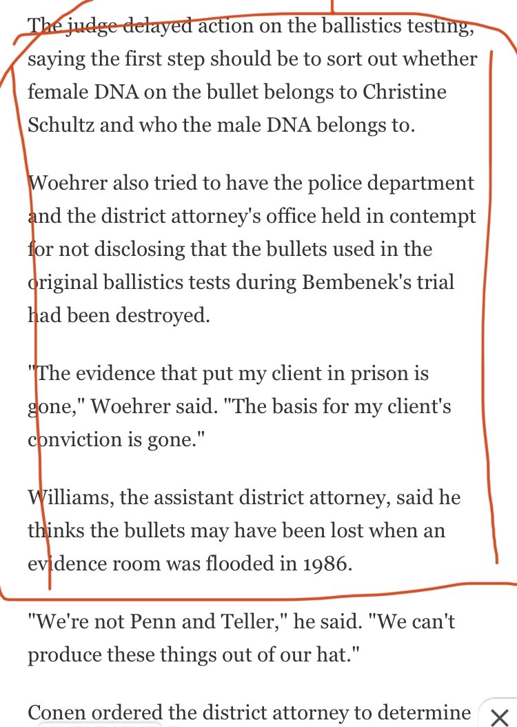 Bullet that had male DNA conveniently missing so Laurie Bembenek could not prove her innocence.  Bones missing in Steven’s case.  Wonder why they didn’t use the flood excuse for him too
#MakingAMurderer2 #wisconsinDOJ #corruption #stevenavery #trackstavern #kathleenzellner