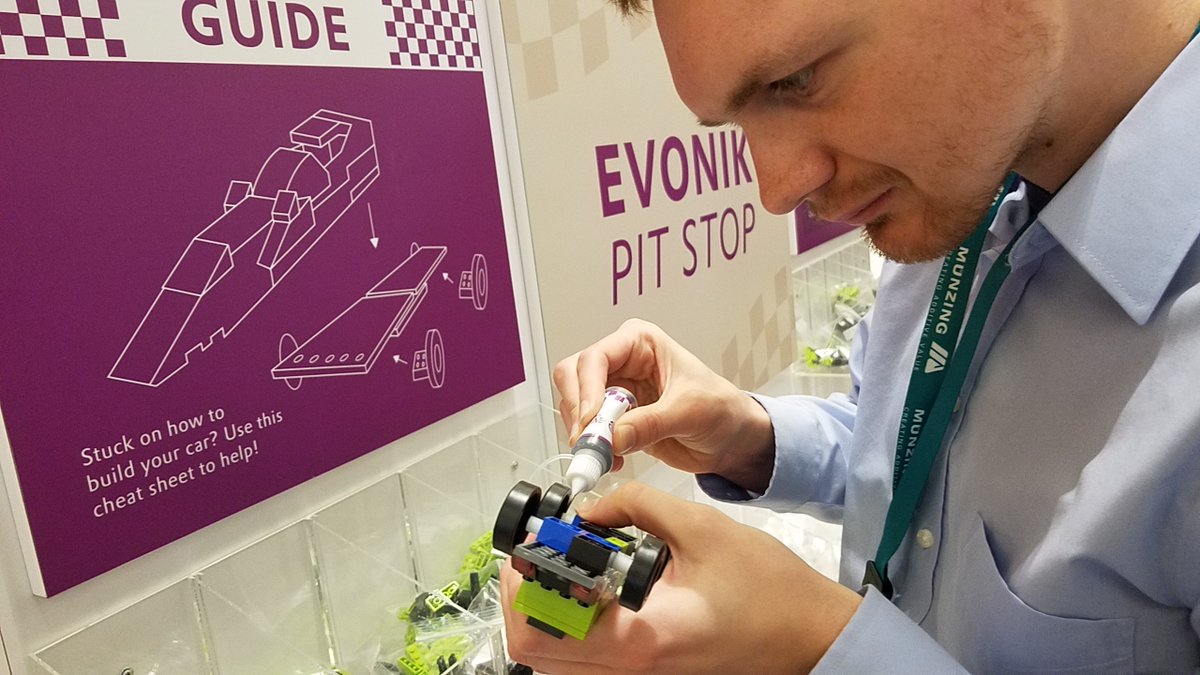 EvonikOilAdds's tweet photo. It's #NationalLegoDay so we're doing a #ThrowbackTuesday to our exhibit at #STLE2019 where our #lego cars raced to the finish! #lubricants #ifyourenotfirstyourelast https://t.co/GVK12AXNTc