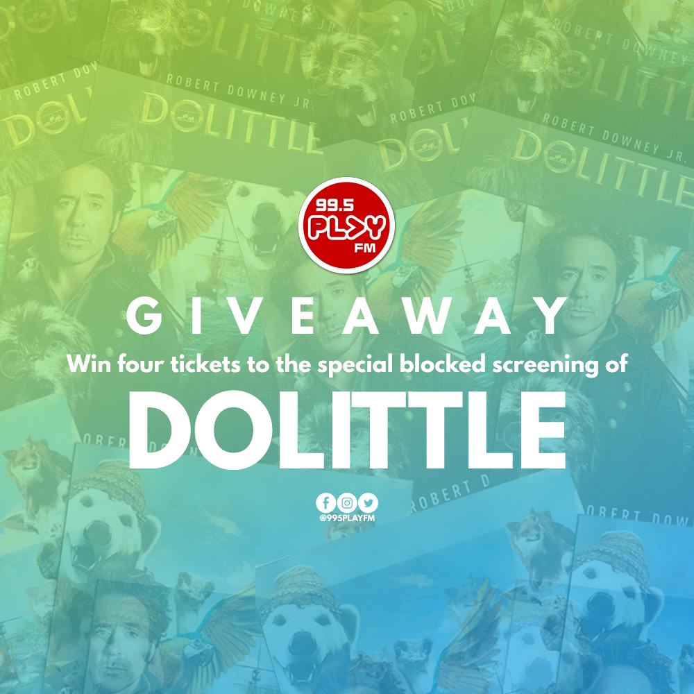 995PlayFM's tweet photo. GIVEAWAY TIME 🕰
We're giving away tickets to the special blocked screening of DOLITTLE 🐻🐵 

Winners will be chosen later, 6PM 😉 GOODLUCK!
#Screenplay995 #Dolittle995 https://t.co/W7ZyZsppYk