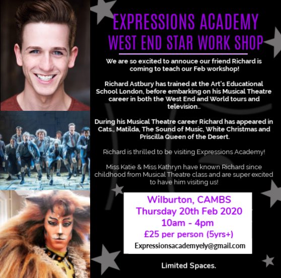 ExpressionsELY's tweet photo. Can’t wait to have Richard join us in half term before he goes off on his second tour of Cats 🎭 

To book your space follow https://t.co/vQ7Twf41kY

Learning routines from Cats and Matilda with questions and answer session. https://t.co/lhLSbB5u8X