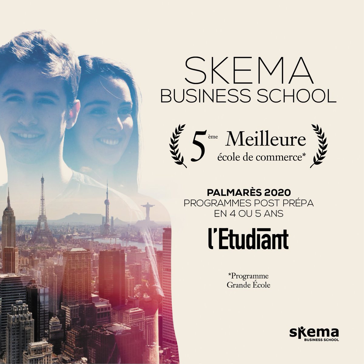 [CLASSEMENT] #SKEMA performe à nouveau et obtient la 5ème place du classement général 2020 des meilleures écoles de commerce de <a href="/letudiant/">l'Etudiant</a> ! Une nouvelle reconnaissance du modèle pédagogique global de notre Business School ! Cc @SKEMA_PGE fcld.ly/5r0dsr0 #WeAreSKEMA