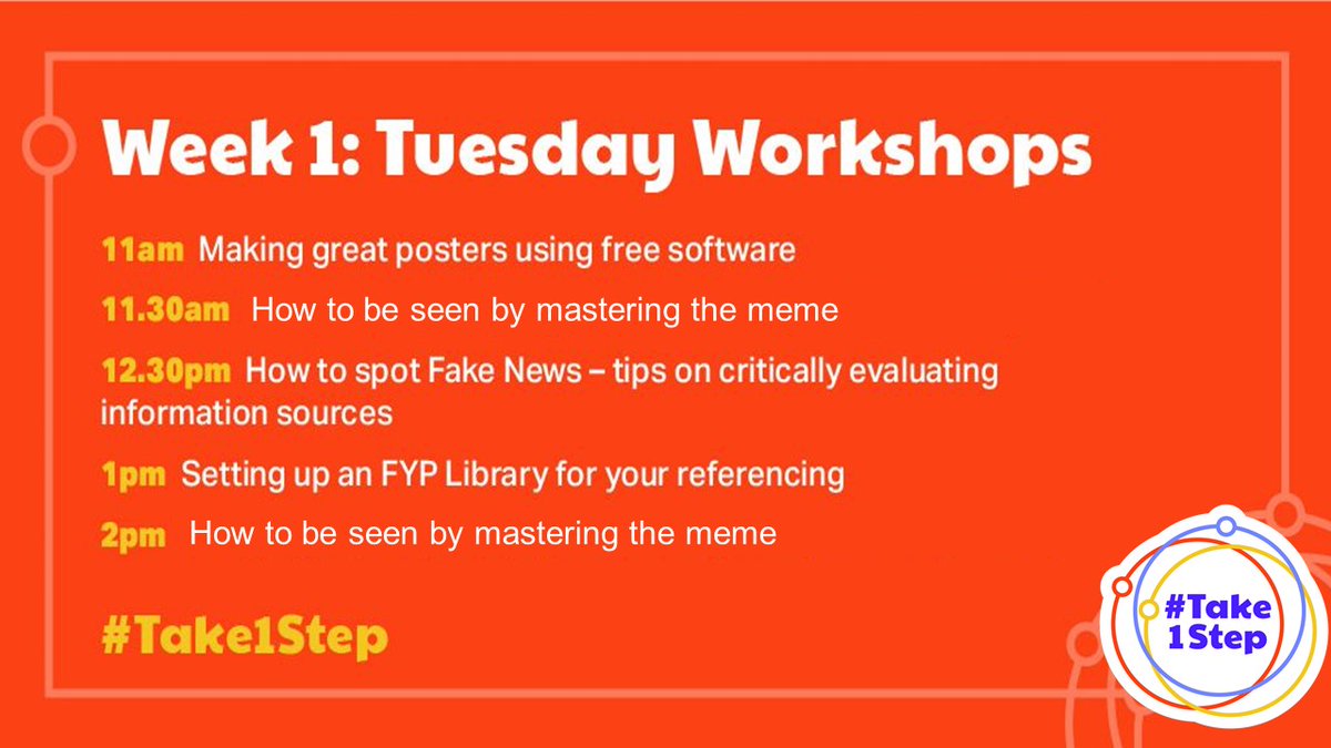 ULLibrary's tweet photo. Here's today's schedule of #Take1Step Digital Skills Workshops at UL Library.
No registration required, just pop in to room GL0-008!
What a great lineup.
#StudyAtUL #libraries #DigitalSkills https://t.co/iIgEbZ3xVt