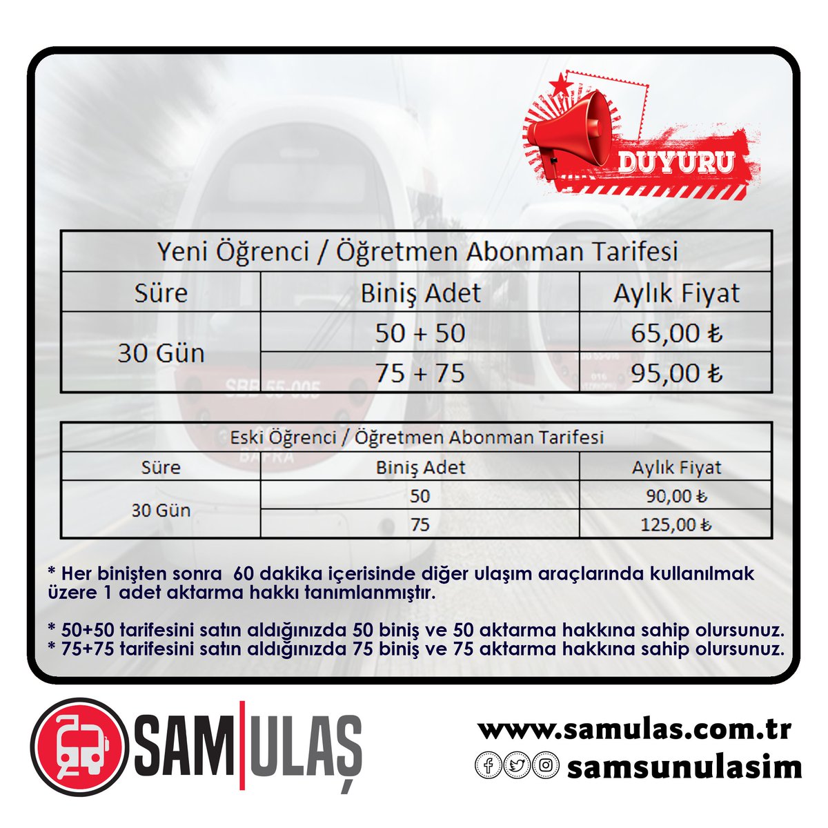 samulas a s on twitter samsun buyuksehir belediyesinden ogrencilerin daha etkin faydalanabilmeleri icin tramvay belediye otobusu halk otobusu ve teleferik isletmelerinde gecerli olan abonmanlik tarifesinde 1 subat tarihinden itibaren gecerli olmak