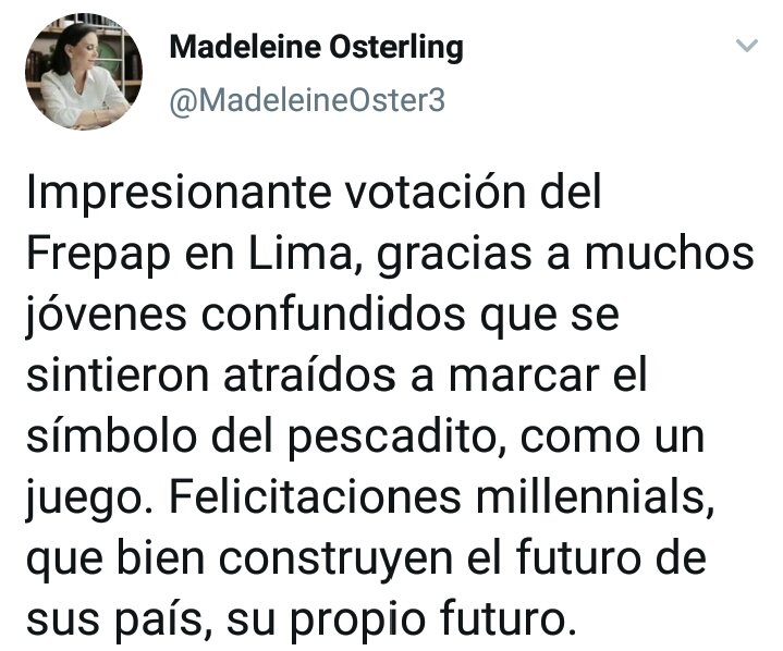 DArimborgo's tweet photo. @patriciagamarra Deberían entrevistar a la Doctora @MadeleineOster3. Su teoría es que los irresponsables millennials marcaron el pescadito por bromear con el #FrepapChallenge https://t.co/KOpNZzgPWQ